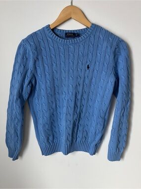 Ralph Lauren Light Blue Cable Knit Crewneck Sweater Cotton L